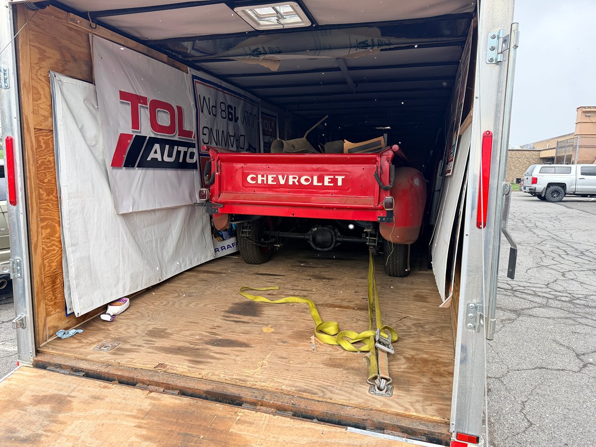 1953 Chevrolet pickup arriving at the Spartan Garage